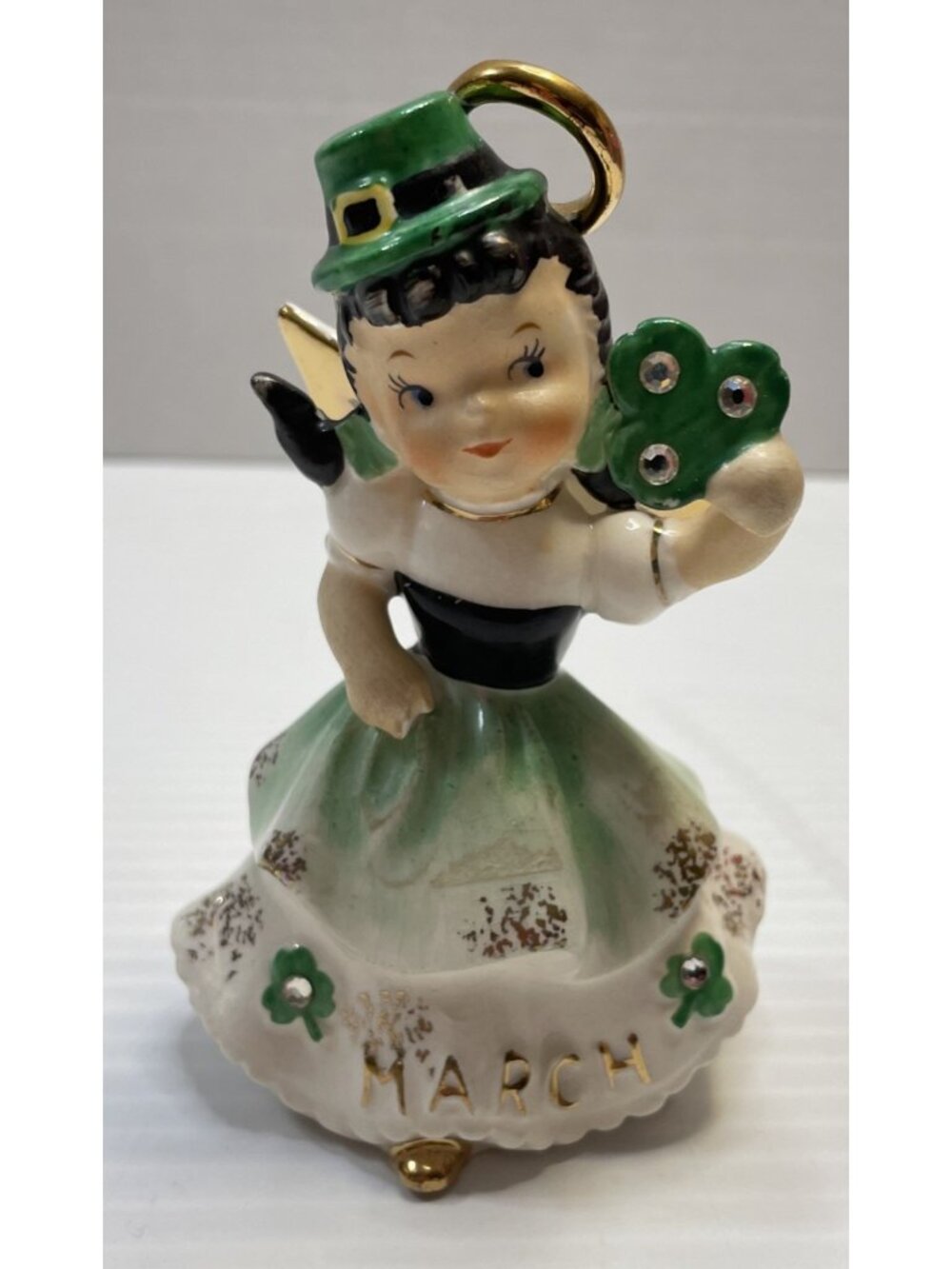 Lefton March Angel Girl Figurine St. Patricks Paddy's Day Irish Halo - VGUC